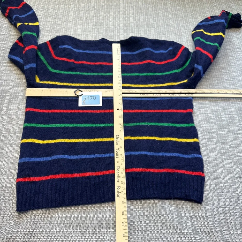 Vintage Polo Ralph Lauren Sweater Mens L / XL Blue Striped 100% Lambs Wool Crew*